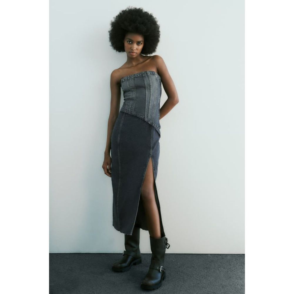 ZARA TRF STRAPLESS DENIM DRESS - Picture 12 of 13